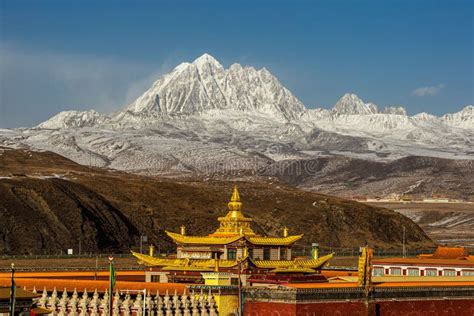 Beautiful Shot Of The Tagong Temple And Yala Snowy Mountain In Sichuan