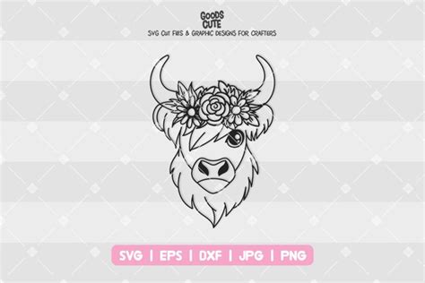 Highland Cow With Flower Crown Svg