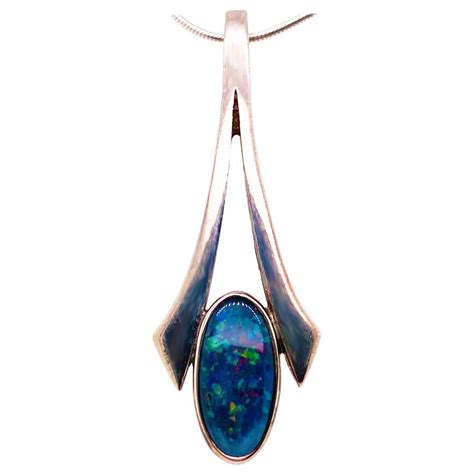 Arts And Crafts Opal Necklace Sterling Blue Opal Pendant W Sterling