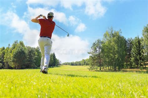 Full Length Of Golf Player Playing Golf On Sunny Day Professional Male