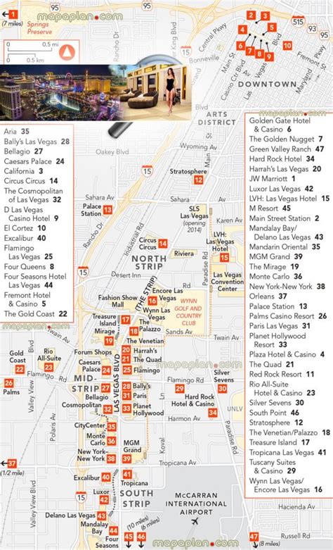 4 Las Vegas Strip Map of #1 Attractions - Hotels - Monorail Maps