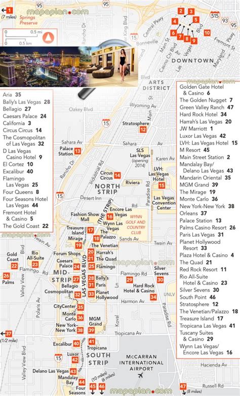 4 Las Vegas Strip Map Of 1 Attractions Hotels Monorail Maps