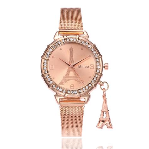 Rose Gold Frauen Uhr Top Marke Luxus Strass Analog Quarz