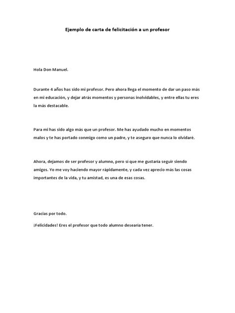 Ejemplo De Carta De Felicitación A Un Profesor