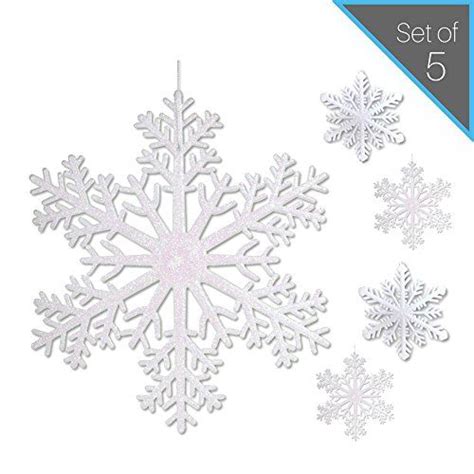 Banberry Designs Large Snowflakes Set Of 5 White Glitte