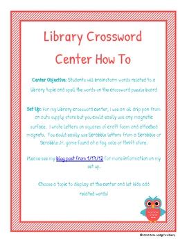 Library Crossword Center by Mrs Lodge's Library | TpT