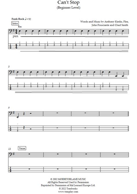 Cant Stop Beginner Level Red Hot Chili Peppers Bass Tabs