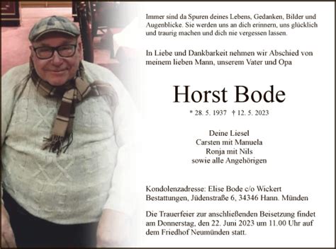 Traueranzeigen Von Horst Bode Trauer Hna De