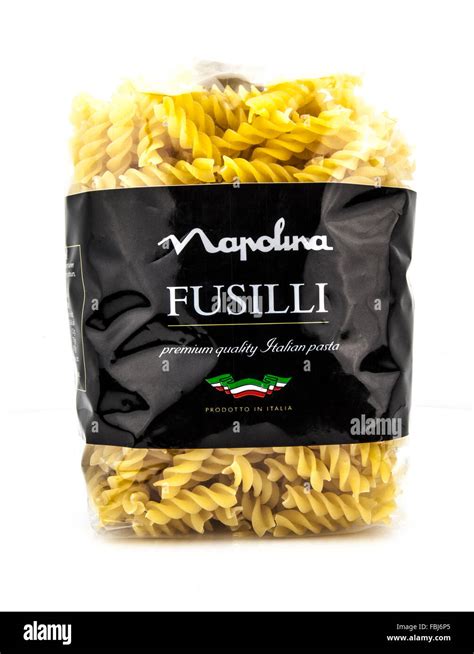 A Packet Of Napolina Fusilli Pasta On A White Background Stock Photo