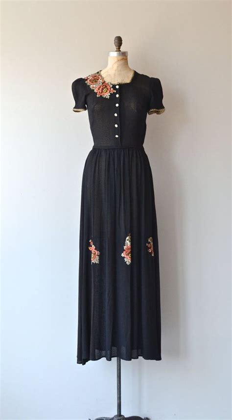 Blackadder Dress • Vintage 1930s Dress • Black Floral 30s Dress