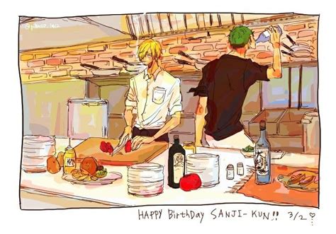 Happy Birthday Sanji Text Sanji Zoro Kitchen Cooking Drinking