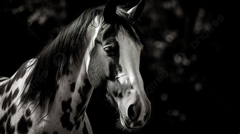 Foto Hitam Putih Seekor Kuda Berbintik Yang Menggemaskan Gambar Kuda
