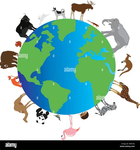 Vector Illustration Of A Planet Earth With Animals Walking Around It