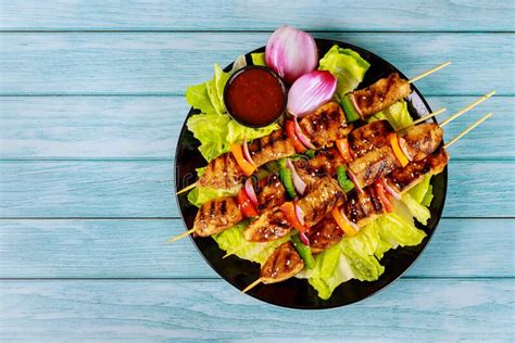 Chicken Shish Kebab With Red Onion And Bell Pepper Stock Photo Image