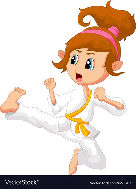 Cartoon girl playing karate Royalty Free Vector Image