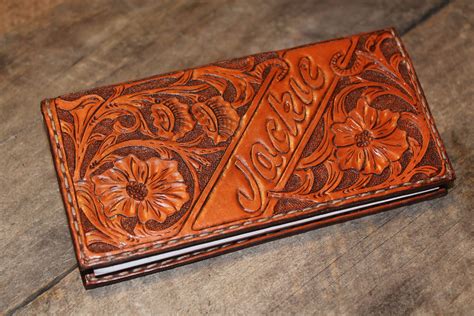 Custom Floral Carved Leather Checkbook Cover Sr In 2023 Leather
