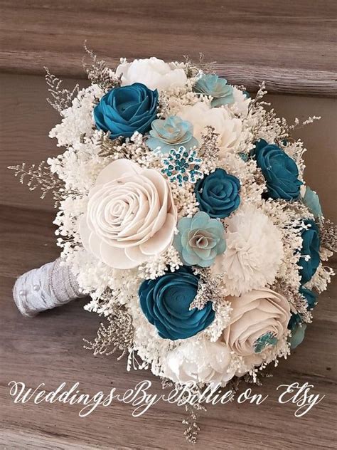This handmade bouquet is made with realistic, quality real touch flowers and artificial elements. Turquoise Teal Sola Flower Bouquet, Sola Flowers, Teal ...