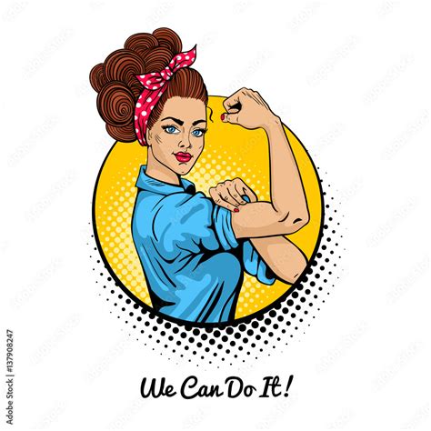 We Can Do It Pop Art Sexy Strong Girl In A Circle On White Background