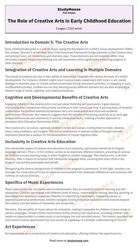 The Role Of Creative Arts In Early Childhood Education Free Essay Example