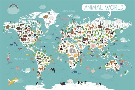 Cute Animals Vector World Map Custom Designed Illustrations