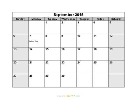 September 2015 Calendar - Blank Printable Calendar Template in PDF Word