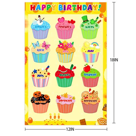 Waahome Happy Birthday Chart Poster 12x18 Birthday Classroom