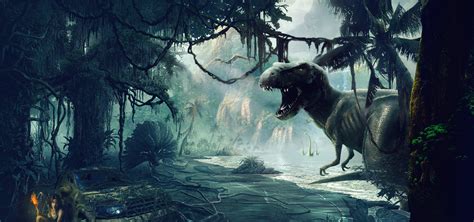 Synthesize Big Dinosaurs Into The Forest Dinosaur Tyrannosaurus Rex