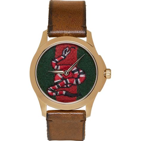 Gucci Leather Gold Medium G Timeless Snake Watch In Metallic For Men Lyst