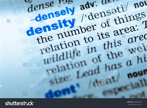 Closeup Word English Dictionary Density Definition Foto Stok 369367862