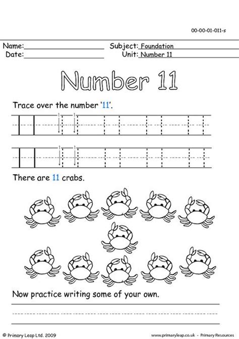 Number Eleven Writing Counting And Identification Printable Worksheets