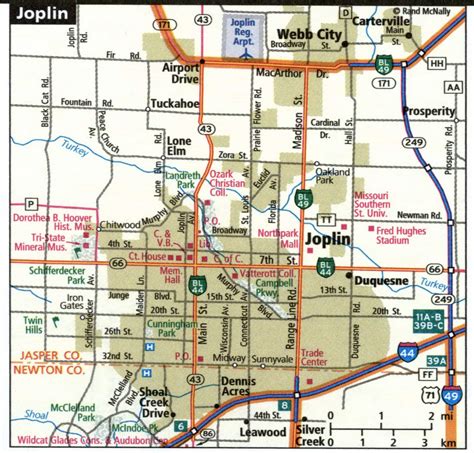Joplin City Road Map For Truck Drivers Area Town Toll Free Highways Map
