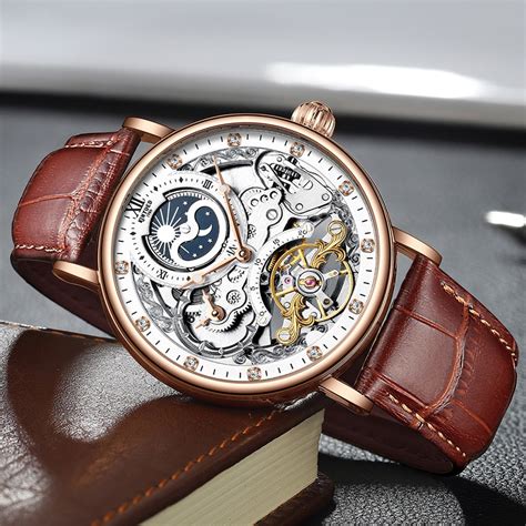 Kinyued Automatic Watch With Moon Phase Luxury Steampunk Men Mechanical