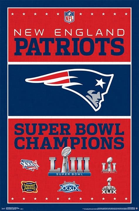 New England Patriots Six Time Nfl Super Bowl Champions Commemorative P