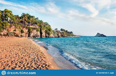 Colorful Evening View Of Platis Gialos Beach Attractive Spring