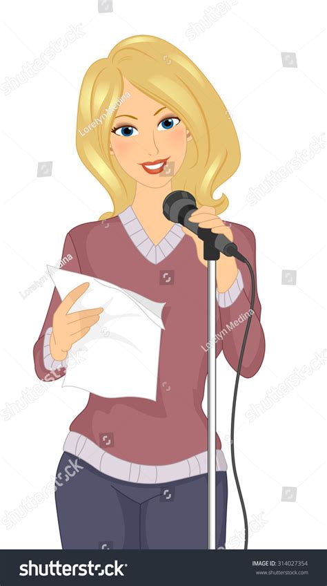 Short and sweet is where it's at! Illustration Girl Standing Front Mic While Stock Vector ...