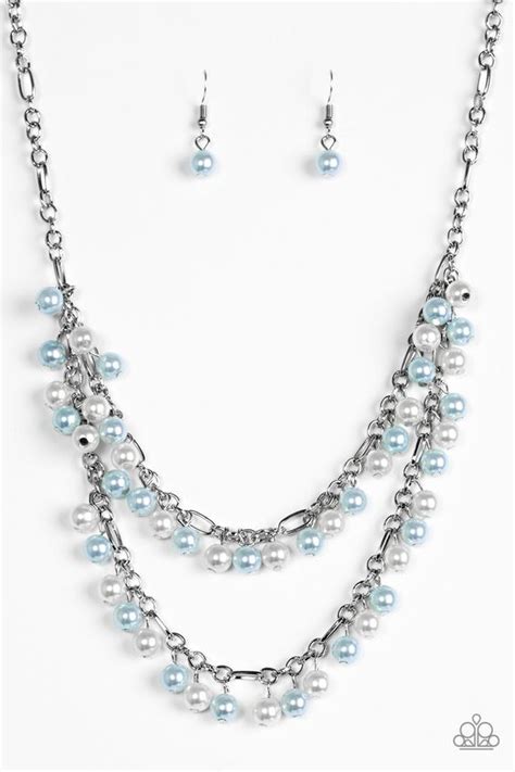 Beauty Shop Fashion Blue Classic White And Blue Pearls Swing From