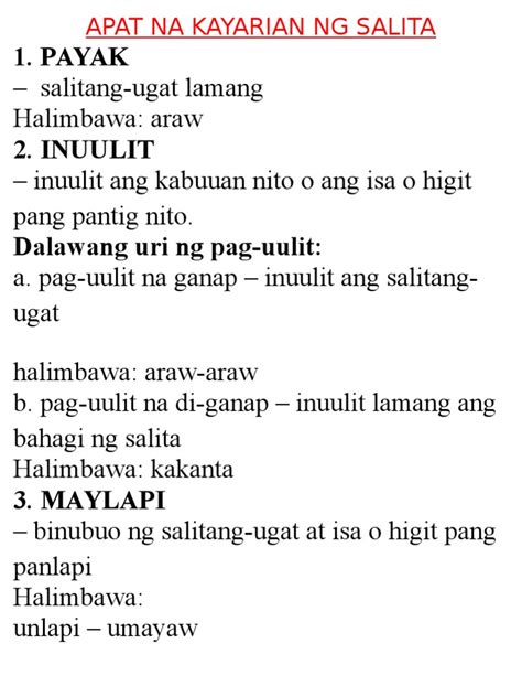 Apat Na Kayarian Ng Salita Pdf