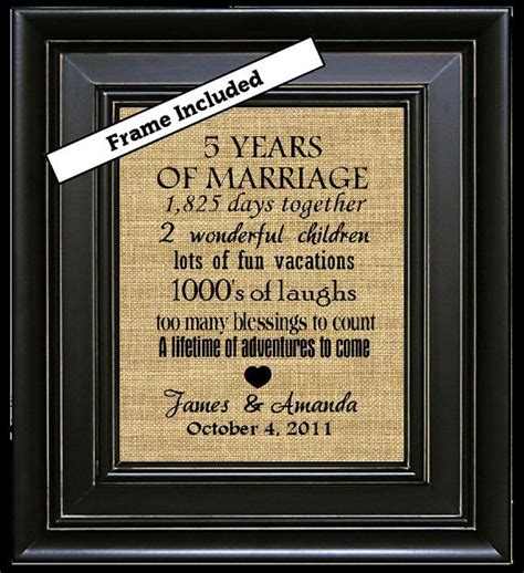 The memories that have been shared over the last 50 years deserve a beautiful place of their own. FRAMED Personalized 5th Anniversary Gift/5th Anniversary ...