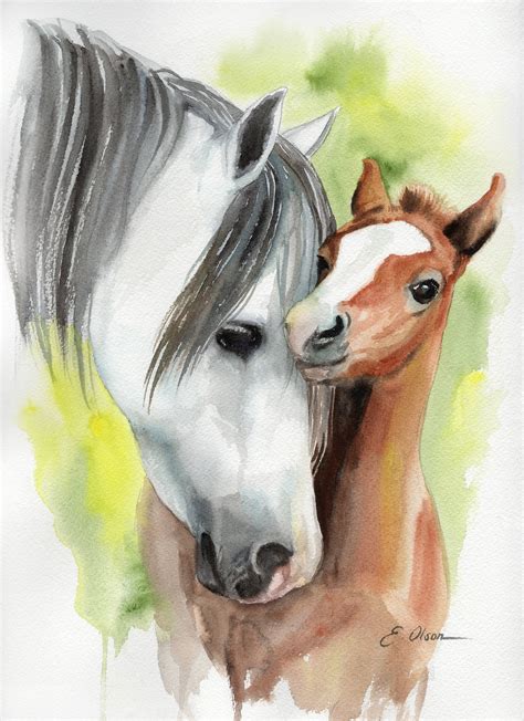 Original Watercolor Horse Painting Foal Horse Wall Art Etsy