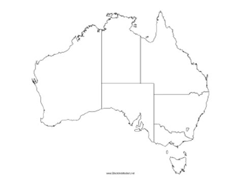 This map includes the australia blank map only with divisions where students can identify the australia regions, areas, cities and capitals. Blackline Map of Australia
