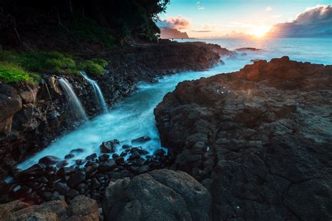 Waterfalls And Sunset Near Queens Bath On Kauai Come Stay With Us 🌴