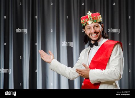 Funny King Wearing Crown In Coronation Concept Stock Photo Alamy