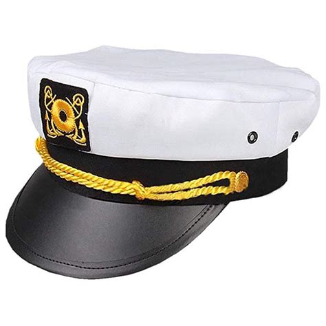 Sailor Ship Yacht Boat Captain Hat Navy Marines Admiral White Gold Cap