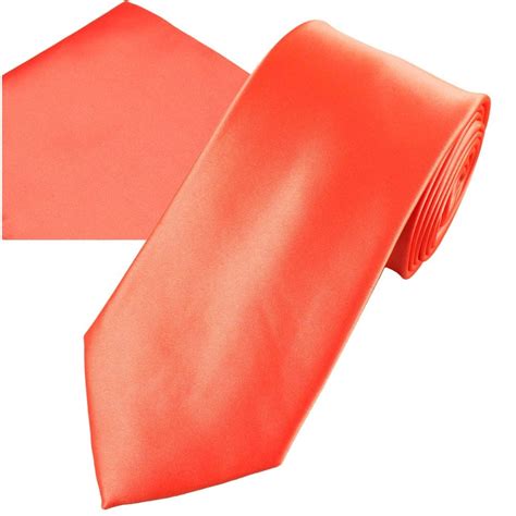 Plain Living Coral Men S Satin Tie Pocket Square Handkerchief Set