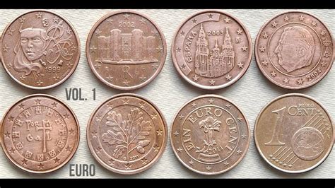 1 Euro Cent Coins Of Different European Countries Euro Coins