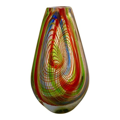 Large Mid Century Murano Multi Colored Swirl Teardrop Vase Attributed To Dino Martens Chairish