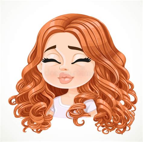 beautiful kisses cartoon brunette girl with dark red hair portrait stock illustration