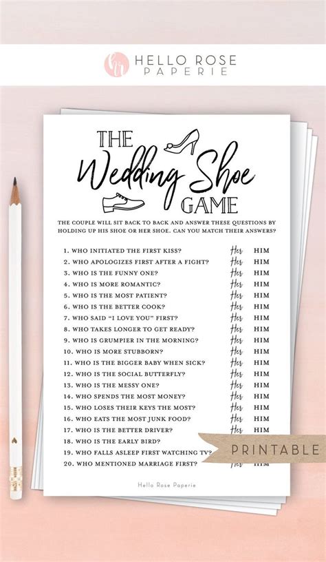 The Wedding Shoe Game Printable Wedding Bridal Couples Shower Engagement Party Kraft
