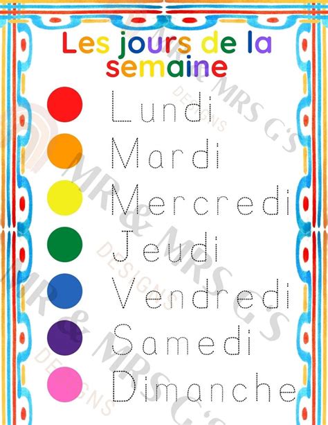 French Days Of The Week Printable Wheel Basic French Etsy