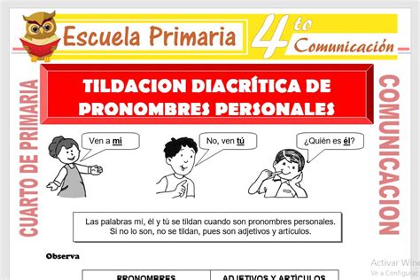 Tildacion Diacritica De Pronombres Personales Para Cuarto De Primaria